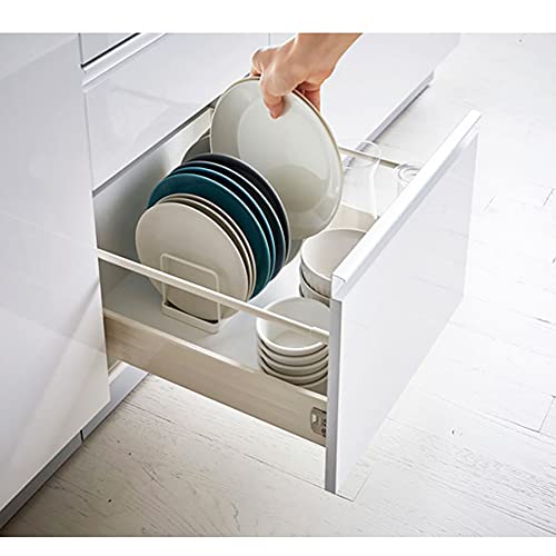 YunNasi Estante para Platos, Organizador de Platos, Escurridor para Platos de Metal, Escurreplatos Antideslizante para Cajones de Cocina, Armarios, Estantes (Blanco, 2 Piezas)