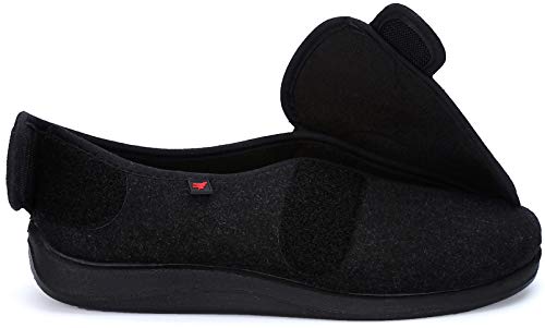 YURUMA Hombres Mujer X-Ancho Ajustable Zapatos Turgente Pies Pantufla, Velcr Cómodo Zapatillas Anciano Diabético Obesidad 36-51 (A/Negro (Otoño/Invierno), 40/US 9 Mujer/UK 5.5)