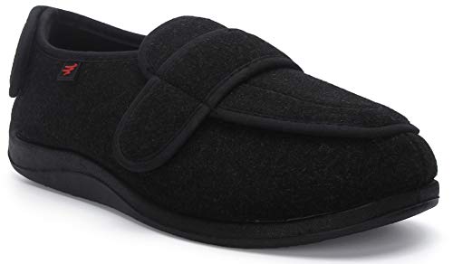 YURUMA Hombres Mujer X-Ancho Ajustable Zapatos Turgente Pies Pantufla, Velcr Cómodo Zapatillas Anciano Diabético Obesidad 36-51 (A/Negro (Otoño/Invierno), 40/US 9 Mujer/UK 5.5)