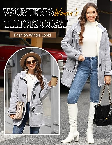 Yuson Girl Abrigos Mujer Invierno Chaqueta con Horn Botones Espesar Hoodie Abrigo Elegantes Sudaderas Mujer con Capucha Casual Jacket Cardigans Tops Cremallera Outwear con Bolsillos(Gris claro, L)