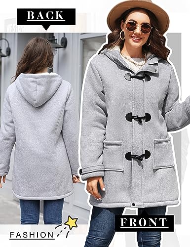 Yuson Girl Abrigos Mujer Invierno Chaqueta con Horn Botones Espesar Hoodie Abrigo Elegantes Sudaderas Mujer con Capucha Casual Jacket Cardigans Tops Cremallera Outwear con Bolsillos(Gris claro, L)