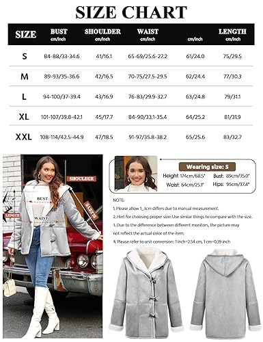 Yuson Girl Abrigos Mujer Invierno Ligeros y Calentitos Abrigo de Ante Elegante Chaqueta de Forro Polar Outwear Parka con Horn Botones Casual Sudadera con Capucha Hooded Jacket(Gris Claro, S)