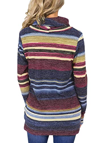 Yuson Girl Camiseta Manga Larga Mujer Casual Sudadera Mujer Rayas Túnica Suelto Jersey Suéter Pullover Tops Cordón Sudadera para Primavera Otoño Invierno(Rojo, S)