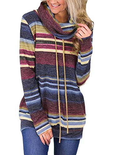 Yuson Girl Camiseta Manga Larga Mujer Casual Sudadera Mujer Rayas Túnica Suelto Jersey Suéter Pullover Tops Cordón Sudadera para Primavera Otoño Invierno(Rojo, S)