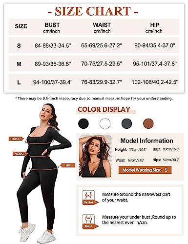 Yuson Girl Mono Deportivo Mujer Manga Larga Ajustado Jumpsuit Cuello en U Elásticos Body Overol Sexy Mono Yoga Romper Una Pieza de Punto Acanalado para Fitness Yoga Danza(Negro, S)