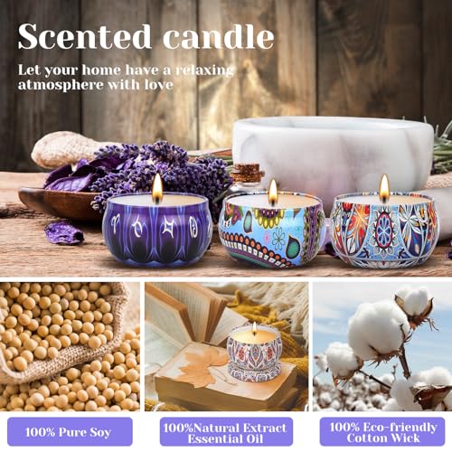 YUTUY Velas Aromáticas Regalos para Mujeres,Velas Perfumadas Aromáticas 100% Cera de Soja Natural Decorativas Set de Regalo,Viene con una tarjeta de felicitación,Viaje Adecuado para Yoga Baño