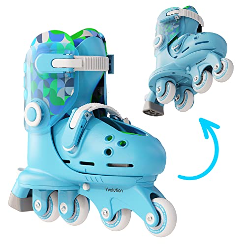 Yvolution Twista Patines 2 en 1 ajustables azules. Patines en línea para niñas y niños de 2 años