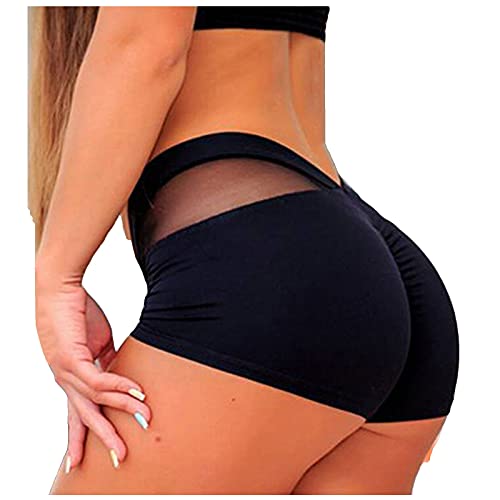 YWLINK Shorts De Fitness Moda Mallas PáNtalones Cortos Deportivos De Skinny EláStico Alta Cintura para Mujer Yoga Gimnasio Sexy Mini Pantalones De Yoga con Levantamiento De Cader Costuras De Malla