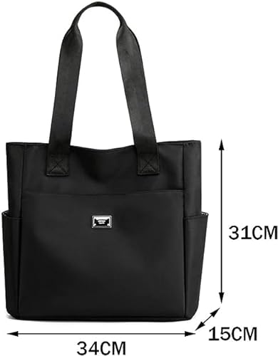 YXQSED Bolsos de Nylon para mujer Bolso de Nylon informal con cremallera Doble correa para el hombro Bolsas de Nylon para ir de compras Trabajo Viajes Negro