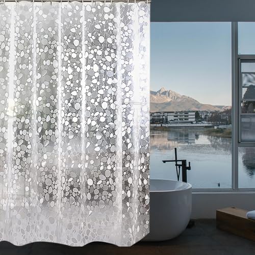 YZZAOO Cortina de Ducha, 180X200cm Cortinas de Baño Impermeable, Transparente con Patrón de Guijarros 3D, Incluye 8 Anillos de Cortina de Ducha, Cortina de Ducha para Bañera