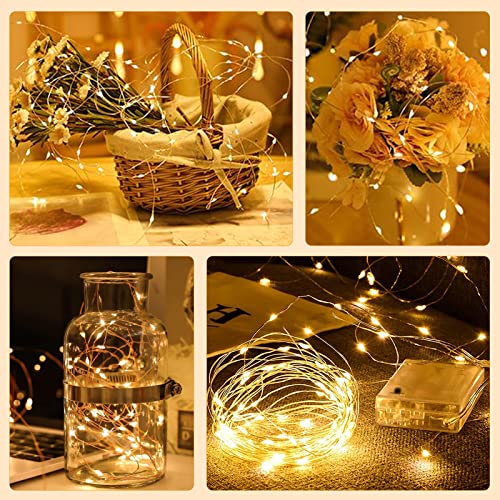 YzzYzz Guirnalda de luces de interior, funciona con pilas, 6 m, 60 miniluces led, con pilas, resistente al agua, para fiestas, bodas, habitaciones, Navidad, iluminación decorativa (blanco cálido)