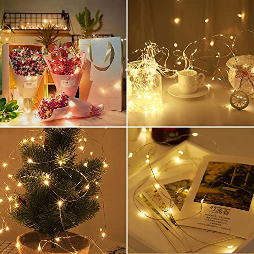 YzzYzz Guirnalda de luces de interior, funciona con pilas, 6 m, 60 miniluces led, con pilas, resistente al agua, para fiestas, bodas, habitaciones, Navidad, iluminación decorativa (blanco cálido)