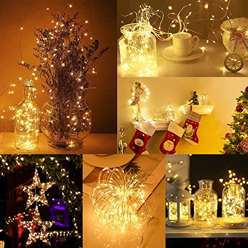 YzzYzz Guirnalda de luces de interior, funciona con pilas, 6 m, 60 miniluces led, con pilas, resistente al agua, para fiestas, bodas, habitaciones, Navidad, iluminación decorativa (blanco cálido)