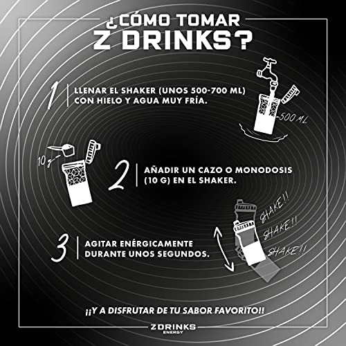 Z Drinks - Bebida energética sin azúcar y en polvo - Pack degustación - 10 Muestras variadas + Shaker - Baja en calorías (16 cal) con vitaminas y minerales (Booster)