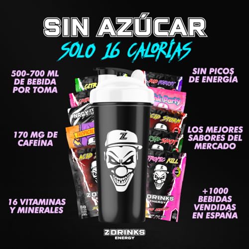 Z Drinks - Bebida energética sin azúcar y en polvo - Pack degustación - 10 Muestras variadas + Shaker - Baja en calorías (16 cal) con vitaminas y minerales (Booster)