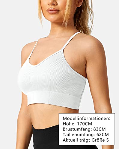 ZAAYO Sujetador de gimnasio para mujer acolchado Crossback Fitness Sport Bra acolchado en el pecho extraíble Yoga Tops de punto sin costuras ropa deportiva, #2 blanco., M