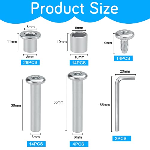 ZACUDA Juego de Tornillos para Ruedas de Patinaje Tornillos de Patinaje Ejes de Repuesto para Patines en Línea Tornillo de Patín en Línea con Arandelas Casquillo y 2 Llave Hexagonal para Patines