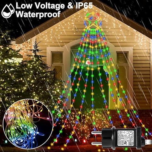 ZAKAZAKA Luces Arbol Navidad con Estrella, 357 LEDs Luces blanco iluminación cálido 8 Modos Guirnalda de Luces de Cadena Estrelladas Impermeable para la decoración, Color