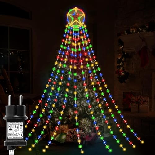 ZAKAZAKA Luces Arbol Navidad con Estrella, 357 LEDs Luces blanco iluminación cálido 8 Modos Guirnalda de Luces de Cadena Estrelladas Impermeable para la decoración, Color