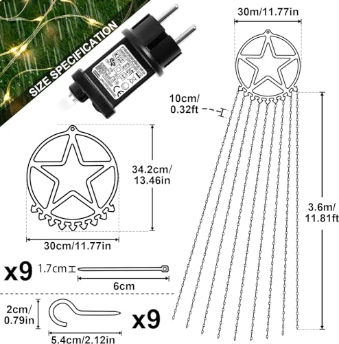 ZAKAZAKA Luces Arbol Navidad con Estrella, 357 LEDs Luces blanco iluminación cálido 8 Modos Guirnalda de Luces de Cadena Estrelladas Impermeable para la decoración, Color