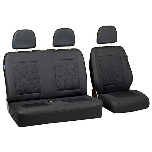 Zakschneider Fundas De Asiento para Mercedes Sprinter -2005 - Conjunto De Fundas 1+2 - Color Premium Cuadrados Negros