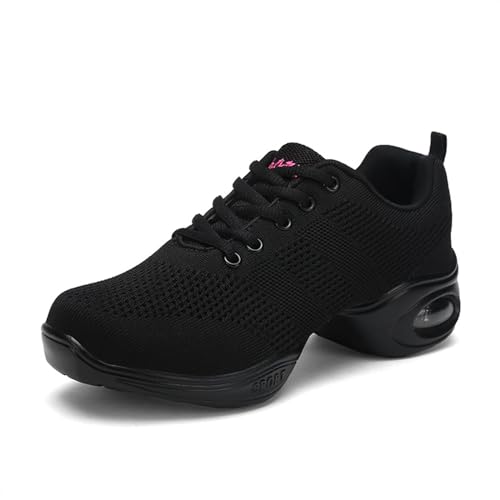 Zapatillas de baile para mujer, con cordones, malla, cojín de aire, danza, entrenamiento, zapatillas de danza, zapatillas de danza, zapatillas de danza, Negro 876, 38 EU