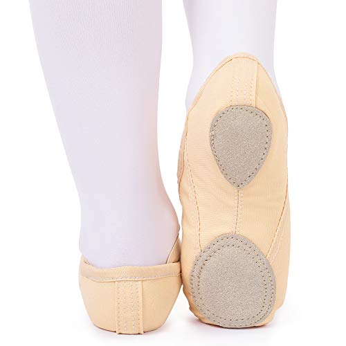 Zapatillas de Ballet Danza Canvas para Niña y Mujer Calzado de Danza Suela Partida de Cuero Tallas 22-44 (Beige, Numeric_36)