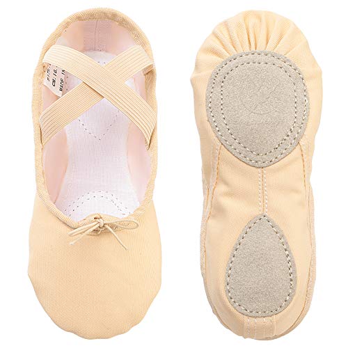 Zapatillas de Ballet Danza Canvas para Niña y Mujer Calzado de Danza Suela Partida de Cuero Tallas 22-44 (Beige, Numeric_36)