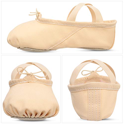 Zapatillas de Ballet Danza Canvas para Niña y Mujer Calzado de Danza Suela Partida de Cuero Tallas 22-44 (Beige, Numeric_36)