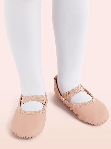 Zapatillas de ballet para niña, de piel, forro de algodón grueso, suela de piel completa, zapatos de danza, correas precosidas, zapatillas de ballet, zapatos de ballet, color rosa, talla 35, Ballet