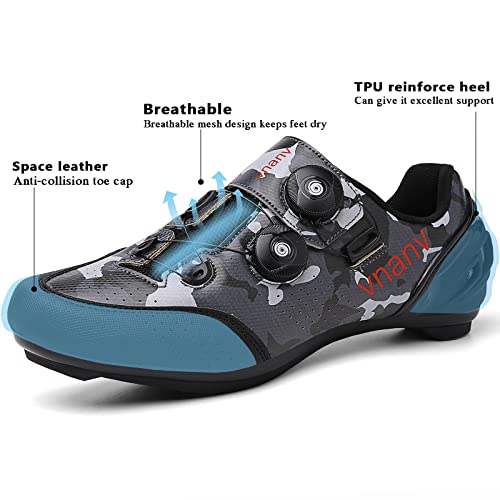 Zapatillas de Ciclismo para Hombre Zapatillas de Bicicleta de Carretera para Mujer compatibles con Look SPD SPD-SL Delta Cleats (Gris camuflado, Numeric_37)