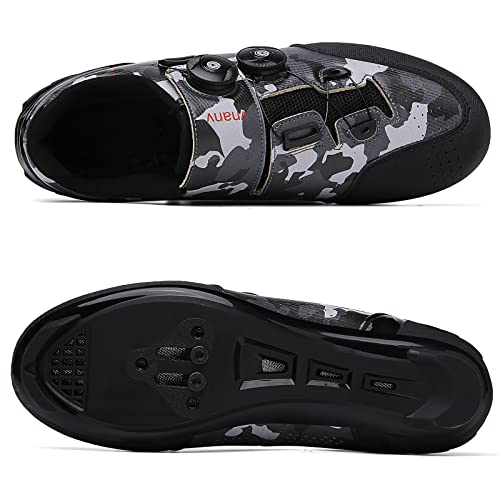 Zapatillas de Ciclismo para Hombre Zapatillas de Bicicleta de Carretera para Mujer compatibles con Look SPD SPD-SL Delta Cleats (Gris camuflado, Numeric_37)