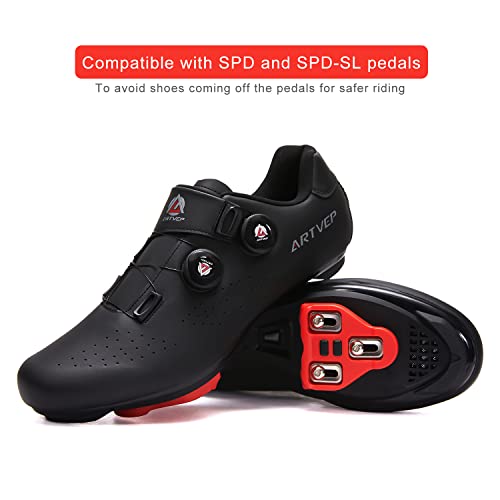 Zapatillas de Ciclismo para Hombre Zapatillas de Bicicleta de Carretera para Mujer compatibles con Look SPD SPD-SL Delta Cleats Zapatillas de Spinning para Interiores Exteriores Toda Negro EU 44