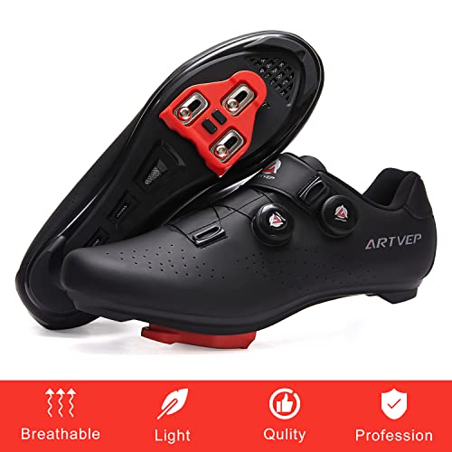 Zapatillas de Ciclismo para Hombre Zapatillas de Bicicleta de Carretera para Mujer compatibles con Look SPD SPD-SL Delta Cleats Zapatillas de Spinning para Interiores Exteriores Toda Negro EU 44