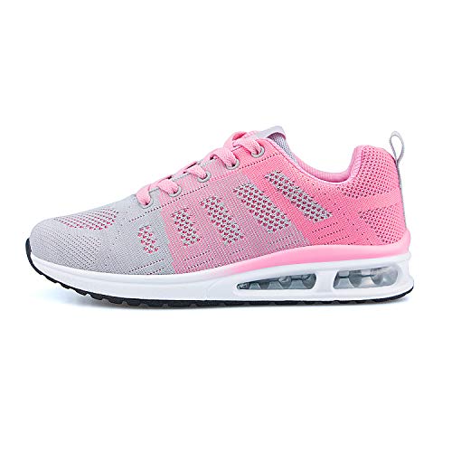 Zapatillas de Deporte atléticas para Mujer Zapatillas de Deporte con amortiguación de Aire Transpirable Moda Deportiva Gimnasio Jogging Tenis Entrenadores de Fitness Rosa 38 EU