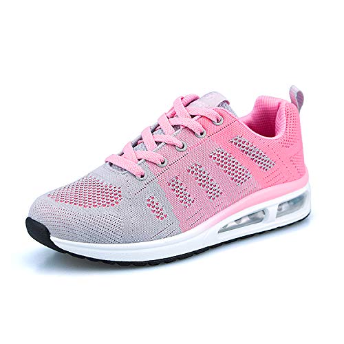 Zapatillas de Deporte atléticas para Mujer Zapatillas de Deporte con amortiguación de Aire Transpirable Moda Deportiva Gimnasio Jogging Tenis Entrenadores de Fitness Rosa 38 EU