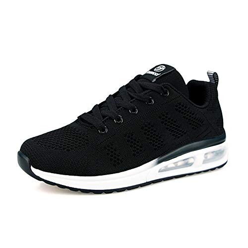 Zapatillas de Deporte atléticas para Mujer Zapatillas de Deporte con amortiguación de Aire Transpirable Moda Deportiva Gimnasio Jogging Tenis Entrenadores de Fitness Negro 38 EU