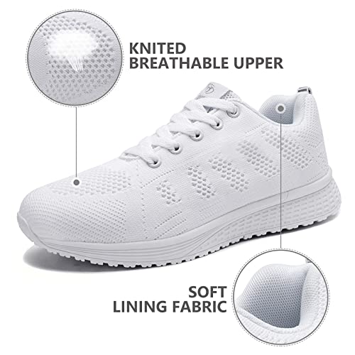 Zapatillas de Deporte para Mujer Zapatillas Deportivas para Correr Zapatos con Cordones para Caminar Zapatillas Transpirables para Correr al Aire Libre para Correr Blanco 38 EU