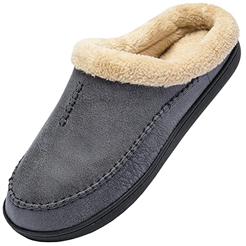 Zapatillas de Estar por Casa Hombre Cálido Felpa Pantuflas de Memory Foam Cómodo y Antideslizante para Interior Exterior Talla 39-50 EU, Gris Oscuro,43/44 EU