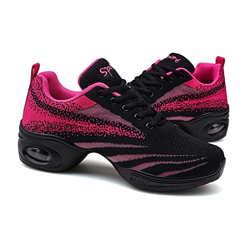 Zapatillas de jazz para mujer, con cordones y suela dividida, cojín de aire, modernas, plataforma, Rosa2., 38 EU