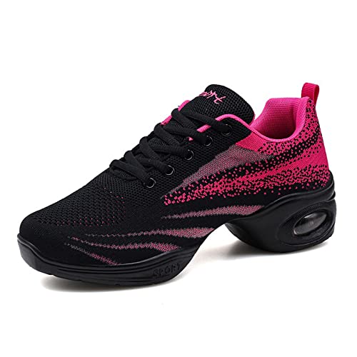 Zapatillas de jazz para mujer, con cordones y suela dividida, cojín de aire, modernas, plataforma, Rosa2., 38 EU