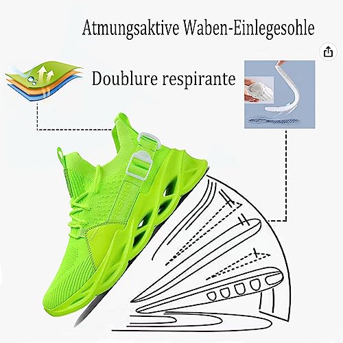 Zapatillas de Running para Hombre Mujer Casual Ligeros Transpirables Zapatos para Correr Jogging Caminar Bambas Gimnasio Fitness Atlético Sneakes G133 Fluorescent Green 39