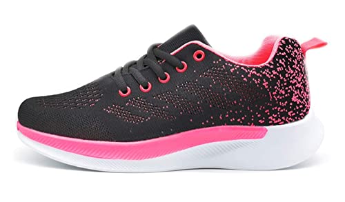 Zapatillas Deportivas Mujer Running Ligero Malla Transpirable con Cordones Zapatillas de Deporte para Mujeres Fitness Correr Atletismo Caminar Andar Gimnasia Negro Rosa 40