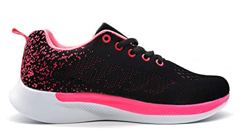 Zapatillas Deportivas Mujer Running Ligero Malla Transpirable con Cordones Zapatillas de Deporte para Mujeres Fitness Correr Atletismo Caminar Andar Gimnasia Negro Rosa 40