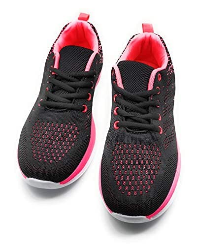 Zapatillas Deportivas Mujer Running Ligero Malla Transpirable con Cordones Zapatillas de Deporte para Mujeres Fitness Correr Atletismo Caminar Andar Gimnasia Negro Rosa 40