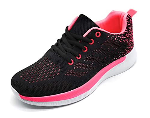 Zapatillas Deportivas Mujer Running Ligero Malla Transpirable con Cordones Zapatillas de Deporte para Mujeres Fitness Correr Atletismo Caminar Andar Gimnasia Negro Rosa 40