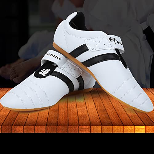 Zapatillas para Artes Marciales, Artes Marciales Zapatilla de Deporte de Boxeo Karate Kung Fu Zapatos de Tai Chi Zapatillas de Rayas Negras Zapatos Ligeros para Hombres Mujeres Niños Adultos(43)