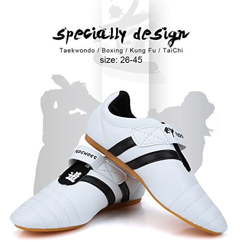 Zapatillas para Artes Marciales, Artes Marciales Zapatilla de Deporte de Boxeo Karate Kung Fu Zapatos de Tai Chi Zapatillas de Rayas Negras Zapatos Ligeros para Hombres Mujeres Niños Adultos(43)