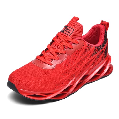 Zapatillas Running Hombre Deportivas Mujer Sneakers Casual para Correr Gimnasio Tenis Fitness Comodos Deportivos Calzado Ligero Transpirable Bambas Negro Blanco G33Red45