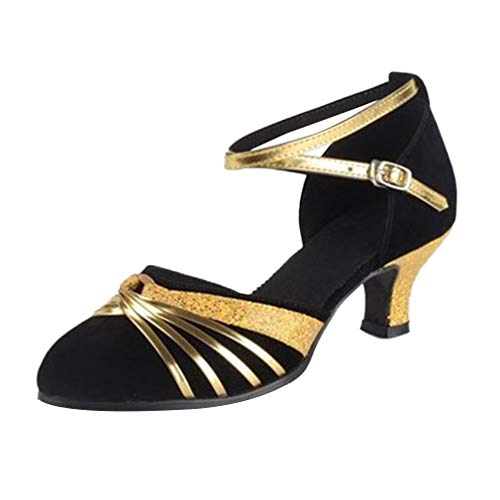 Zapato de Baile Latino para Mujer con Punta Cerrada - Standard Modern Tango Ballroom Salsa Party Tobillera con Correa Tacón Baile Damas Contemporáneo (Negro,38 EU Talla Fabricante 39